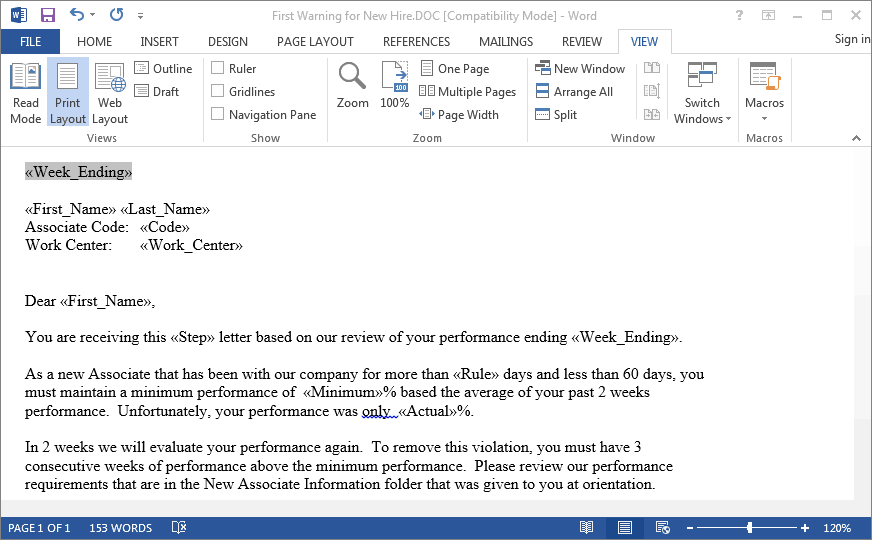 ProRep - Performance Policy warning letter